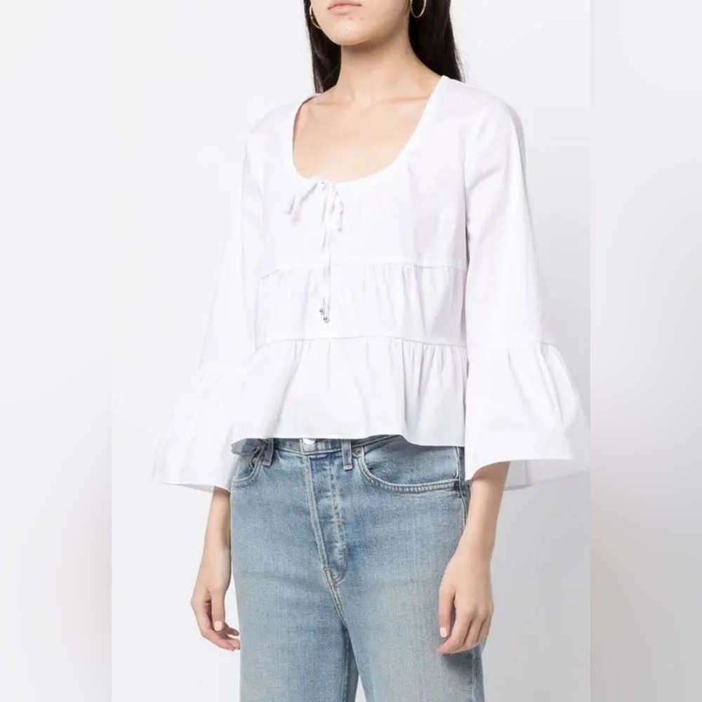 Veronica Beard tiered frill azel cotton blouse white NWT